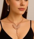 Women’s Rose Gold Or Silver Necklace & Earrings Set...