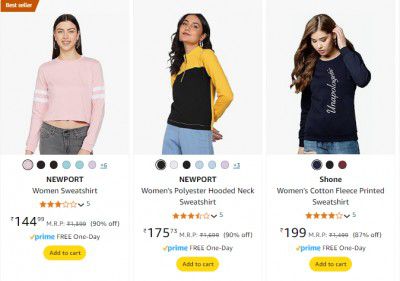 Women's Sweatshirt min 75% off @ Amazon