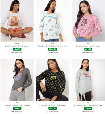 Ajio : Women's Sweatshirts from Rs.150