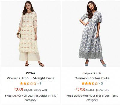 Women's Top Brand Kurtas at Minimum 80% off