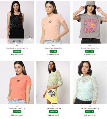 Ajio : Women's top starts ₹125