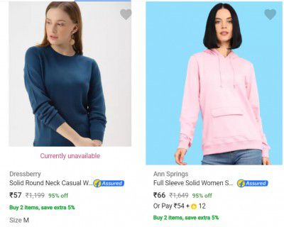 Women's Tshirts @ 95% off starting at ₹57