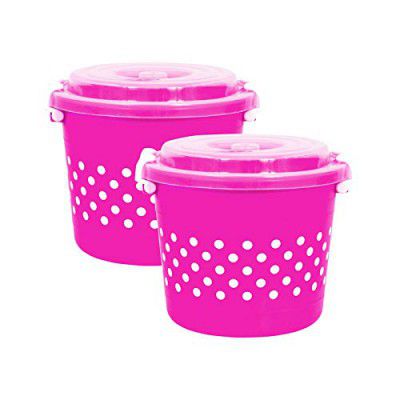 WONDER Delco 363 Printed Container with Side Lock-Handle, 6 Ltrs, Set of 2, Pink