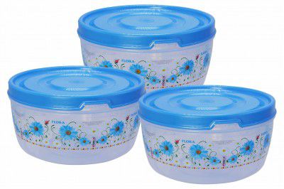 Wonder Food Saver Round Printed Plastic Container Set, 3 Pc Container 600 ml