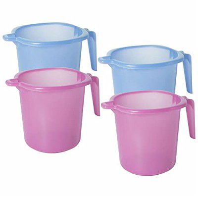 Wonder Homeware Dyna 1000 ST Bathroom Mug, Strong Plastic Material,for use in Bathroom, Kitchen, Laundry, Garage,Pack of 4 Pc, 1000 ml, Blue Color (Pink Black)