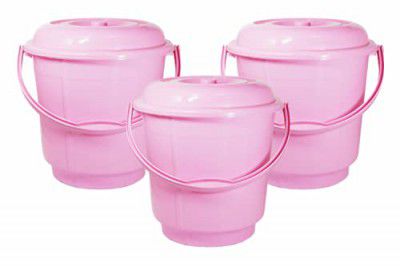 Wonder Homeware Prime 5 Liter Plain LT Heavy Quality Plastic Bucket with Lid,for use in Bathroom, Kitchen, Laundry, Garage,Pack of 3 Pc, 5 Liter, Blue Color (Pink 2)