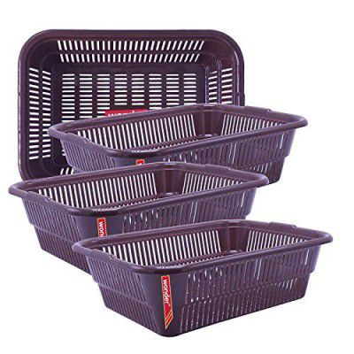 Wonder Homeware Prime Natasha 1013 Multipurpose Basket, Set of 4 Pcs 4 Ltr, Brown Red Green Grey Color (Brown 2)