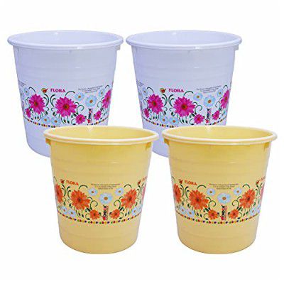 Wonder Homeware WBP 101 Printed Dustbin Set, Set of 4 pc 6 LTR, White Yellow Color, Made in India, KBS02818