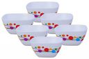 Wonder Microwave Safe Printed Plastic Square Katori/Bowl, Set of 6 Pcs, 200 ML White with Multicolour Geometrical Print...