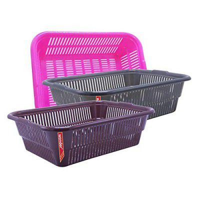 Wonder Natasha 1013 Plastic Fruit Basket, Set of 3, Grey Pink Brown Color, Made in India