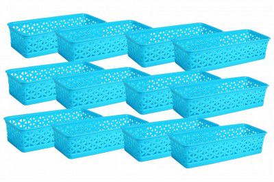 Wonder Plastic Alexa 9 Multipurpose Tokri for Drawer Dividers/Storage Tokri, Set of 12 Pcs, Cyan Color