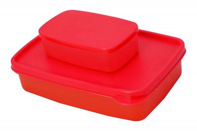 Wonder Plastic Bon Bon Small Leak-Proof Lunch Box Set 2 pc Lunch Box with 2 Saparate Leak-Proof Container Red Colour Made in India
