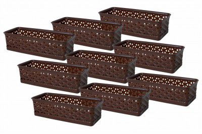Wonder Plastic Prime Alexa 9 Multipurpose Tokri for Drawer Dividers/Storage Tokri, Set of 9 Pcs, Brown Color