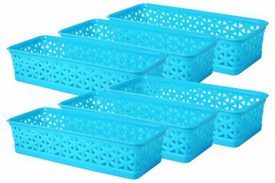 Wonder Plastic Prime Alexa 9 Multipurpose Tokri for Drawer Dividers/Storage Tokri, Set of 6 Pcs, Cyan Color