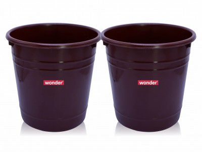 Wonder Plastic Prime WBP 101 Open Dustbin Set, 2 pc 6 LTR, Brown Color, Made in India KBS02389