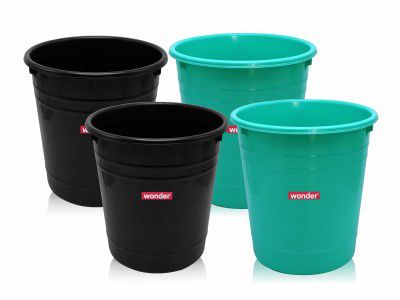 Wonder Plastic Prime WBP 101 Open Dustbin Set, 4 pc 6 LTR, Black Green Color, Made in India KBS02381