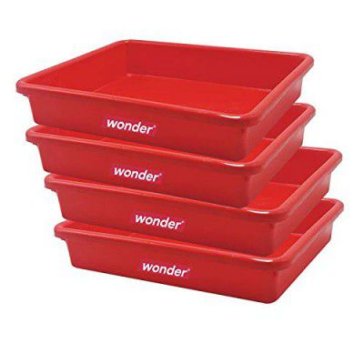 Wonder Prime Plastic Exel Medium Ractangular Multipurpose Organising & Storage Tray Set, 4 pc Set, Red Color, Made in India, KBS02272
