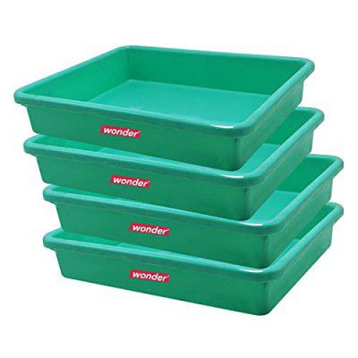 Wonder Prime Plastic Exel Medium Ractangular Multipurpose Organising & Storage Tray Set, 4 Pc Set, Green Color, Made In India, Kbs02273