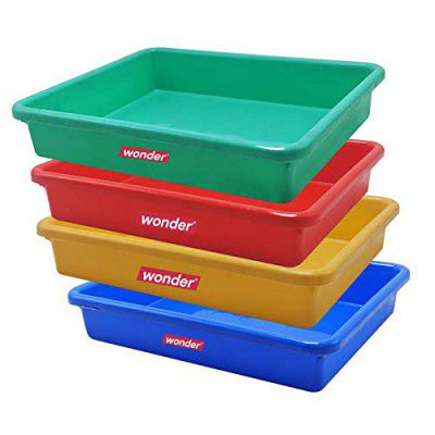 Wonder Prime Plastic Exel Small Ractangular Multipurpose Organising & Storage Tray Set, 4 pc Set, Red Yellow Blue Green Color, Made in India, KBS01832