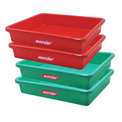Wonder Prime Plastic Exel Small Ractangular Multipurpose Organising & Storage Tray Set, 4 Pc Set