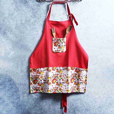 Wonderchef Como Apron with Floral Print - Red