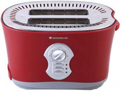 WONDERCHEF Crimson Edge Slice Toaster Plus 800 W Pop Up Toaster (Red)
