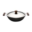 WONDERCHEF Ebony 4.5L Aluminium Wok with Stainless Steel Lid (Induction Compatible, Even Heat Distribution, Black/Brown)...