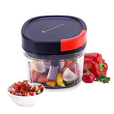 Wonderchef Glory String Chopper with 3 Sharp Stainless Steel Blades 600 ml, Anti Slip Silicone, Compact, Air Tight lid, 1 Year Warranty
