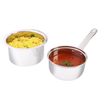 Wonderchef Nigella Stainless Steel Saucepan (16cm, 1.5 L) and Cooking Pot (18cm, 2 L) | Cook and Serve | Scratch & Chip Resistance | Extra Deep Curved Body | Make Tea, Coffee, Rice