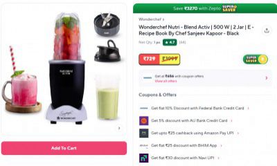 Wonderchef Nutri - Blend Activ | 500 W | 2 Jar | E - Recipe Book By Chef Sanjeev Kapoor - Black