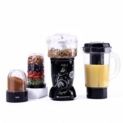 Wonderchef Nutri-blend BOLT Complete Kitchen Machine|600W Powerful100% Full Copper Motor|4 unbreakable jars with Sipper lid|Black