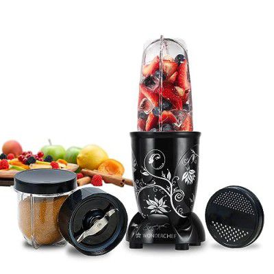 Wonderchef Nutri-blend Mixer, Grinder & Blender | Powerful 500W 22000 RPM motor | Stainless steel Blades | 2 unbreakable jars | 2 Years warranty | Recipe book by Chef Sanjeev Kapoor | Black