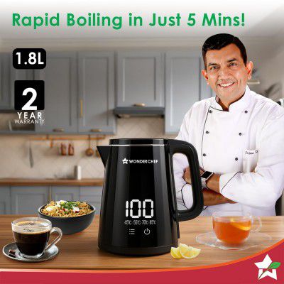Wonderchef Onyx Cool-touch Digital Kettle, 1.8 L, Stainless-steel Interior, 1350W, 2-Yr Warranty