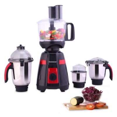 Wonderchef Platinum 750W Mixer Grinder with Food Processor | 4 SS Jars with Fruit Filter Jar | 5 years warranty on motor | Black & Red
