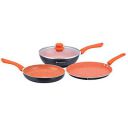Wonderchef Sakura Aluminium Induction Base Cookware Set, Set of 3-Pieces with lid, Black/Orange...
