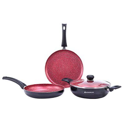 Wonderchef Sigma Non-Stick 4-piece Cookware Set | Kadhai with Lid, Dosa Tawa, Fry Pan | Induction Bottom 2 Years Warranty