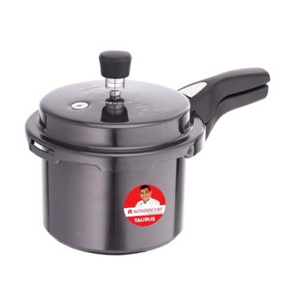 Wonderchef Taurus Hard Anodized Outer Lid Pressure cooker, 3 liter, Cool Touch Handles for Durability, Induction Friendly, Black