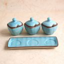 Wonderchef Teramo Stoneware 3pcs Pickle Set with Lid & Tray - Blue...