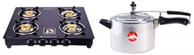 Wonderchef Ultima 4 Burner Glass Cooktop and Ultima Inner Lid Aluminium Pressure Cooker 5L Combo
