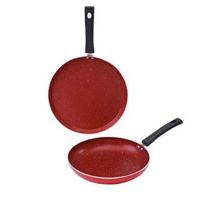 Wonderchef Valencia Non-Stick Cookware 2 Piece Set | Fry Pan 24 cm, Dosa Tawa 28 cm | 2 Years Warranty | Red