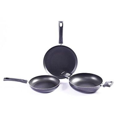 Wonderchef Valencia Non-Stick Cookware 3 Piece Set | Kadhai with Lid, Fry Pan, Dosa Tawa | Cool Touch Bakelite Handles | Pure Grade Aluminium | Black