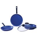 Wonderchef Valencia Non-Stick Cookware 4 Piece Set | Kadhai with Lid, Fry Pan, Dosa Tawa | Induction Friendly | Cool Touch Bakelite Handles | Pure Grade Aluminium| PFOA Free| 2 Years Warranty | Blue...