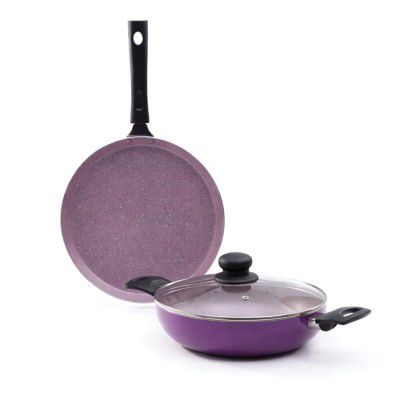 Wonderchef Valencia Plus Non-Stick Cookware 3 Piece Set | Kadhai, Glass Lid, Dosa Tawa | Purple