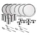 Wonderchef Venice Stainless Steel Dinner Set of 24pcs | Plates, Glasses, Bowls, Spoons | Classic Design and Gloss Finish | 100% Food-Grade Stainless Steel...