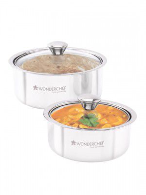 WonderchefAustin Silver Toned 2-Pcs Stainless Steel Serving Casserole With Lid