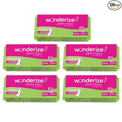 Wonderize Ultra Thin Cotton Panty Liners - 120 Liners (Combo of 5)