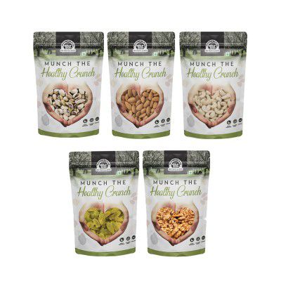 WONDERLAND FOODS Dry Fruits Combo with Pistachios, Almond, Cashew, Golden Raisins & Walnut Kernel (500g)