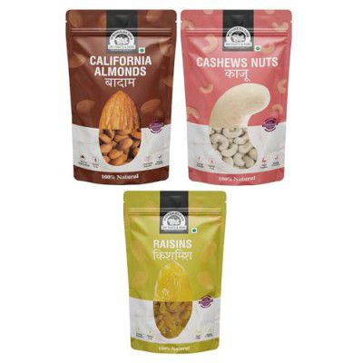 WONDERLAND FOODS Dryfruits Combo Pack of 3 (600g) Raw Almonds-Cashews-Raisins-200g-Each)