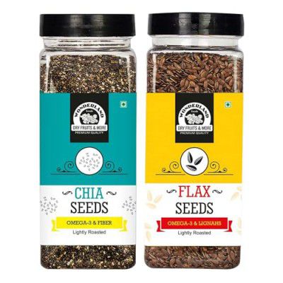 WONDERLAND FOODS Healthy & Roasted Chia & Flax Seeds 400g Jar Combo Pack (200g X 2)