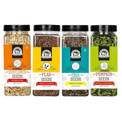 WONDERLAND FOODS Healthy & Tasty Lightly Roasted Chia, Jumbo Pumpkin, Jumbo SunFlower, Flax Seeds 800g Jar (200g X 4) Seeds Combo | Seeds For Eating | Immunity Booster Diet